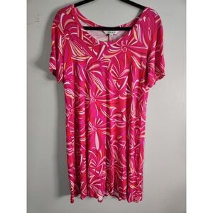 Pioneer Woman‎ Womens Pink Dress Scoop Neck Short Sleeve Rayon Size L Beach Fun